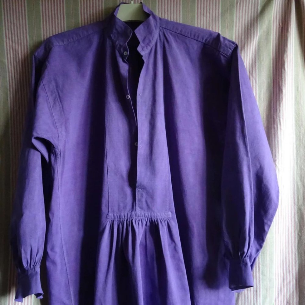 Antique French Purple Linen Shirt Dress cottage core
